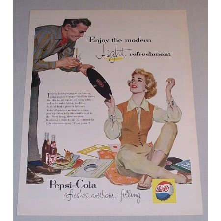 1957 Pepsi Cola Soda Soft Drink LP Records Color Art Print Ad - Go On Record