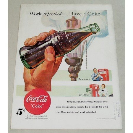 1948 Coca Cola Coke Soft Drink Bottle Soda Color Art Print Ad - Work Refreshed