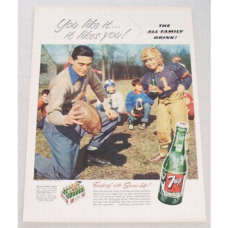 1953 7 UP Soda Soft Drink Football Color Print Ad - After The Playing