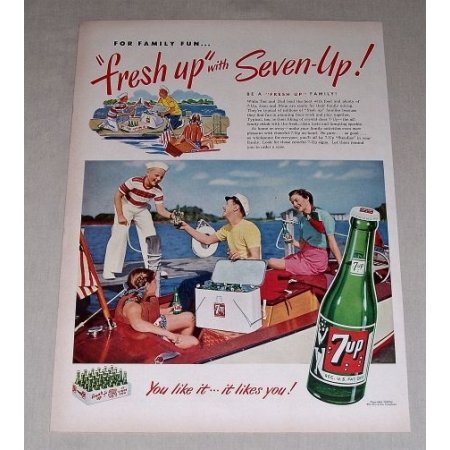 1949 7up Soda Soft Drink Family Sailboating Color Print Ad