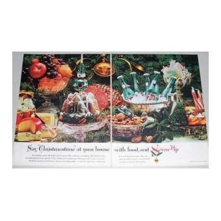1961 7 UP Soda 2 Page Color Print Ad - Say Christmastime