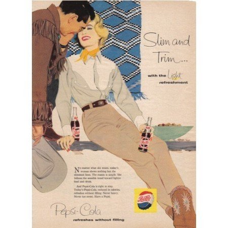 1958 Pepsi Cola Western Art Color Soda Ad - Slim And Trim