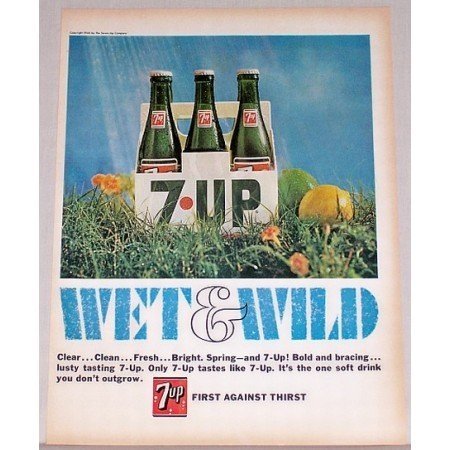 1966 7 UP Soft Drink 6 Pack Color Print 7up Ad - Wet & Wild