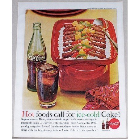 1962 Coca Cola Soft Drink Color Print Ad - Hot Foods Call...