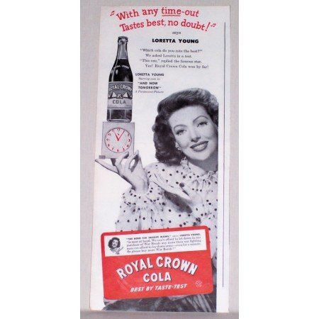 1944 RC Royal Crown Cola Soda Print Ad Celebrity Loretta Young