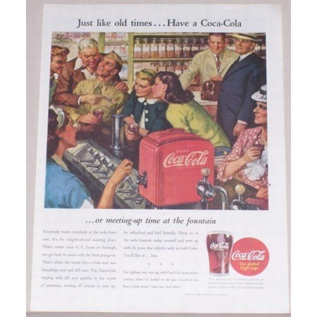 1945 Coca Cola Color Color Art Print Ad - Just Like Old Times