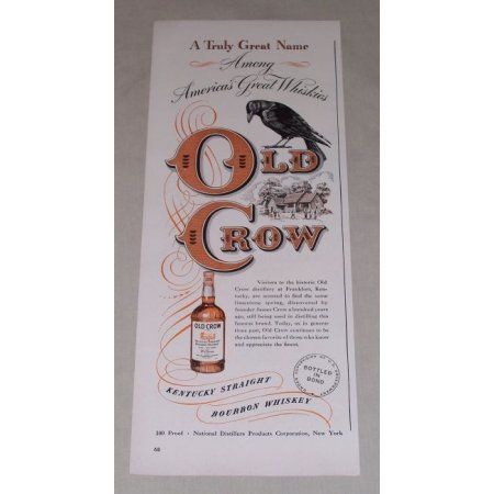 1949 Old Crow Bourbon Whiskey Color Print Ad