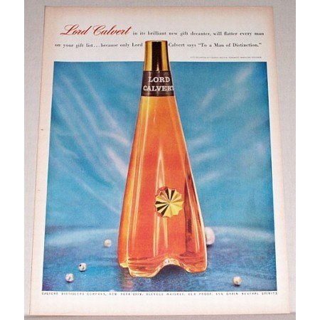 1955 Lord Calvert Whiskey Decanter Color Print Ad - Man Of Distinction