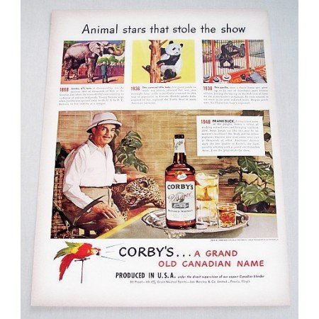 1948 Corby's Whiskey Jungle Scout Frank Buck Color Print Ad