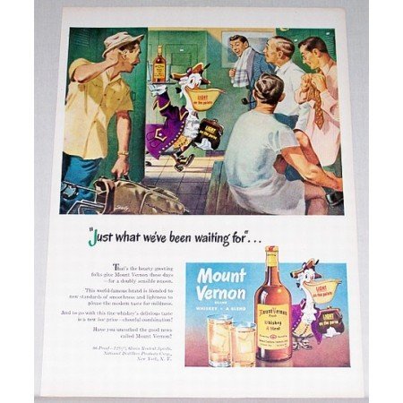 1948 Mount Vernon Whiskey Skelly Golf Pelican Art Color Print Ad