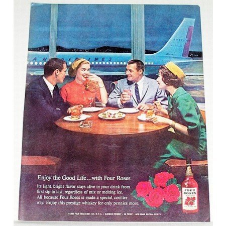 1962 Four Roses Whiskey American Airlines Jet Color Print Ad