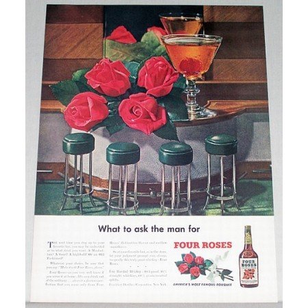 1948 Four Roses Whiskey Color Print Ad - What To Ask A Man