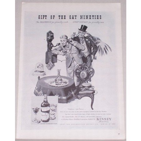 1944 Kinsey Blended Whiskey Print Ad - Talking On Wall Phone