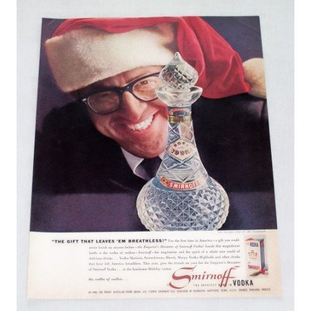 1956 Smirnoff Vodka Decanter Color Print Ad Celebrity Phil Silvers