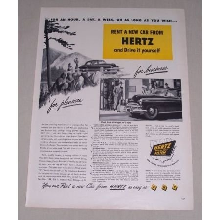 1949 Hertz Car Rental Print Ad