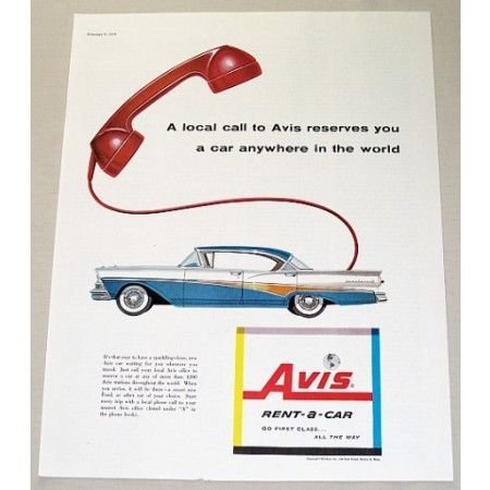 1958 Avis Rent-A-Car Color Print Ad