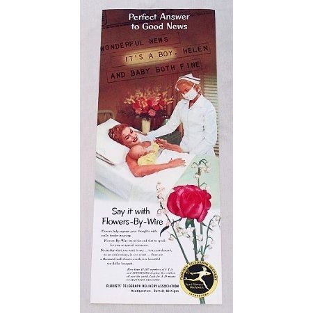 1953 FTD Florist Color Print Ad - Perfect Answer To Good News