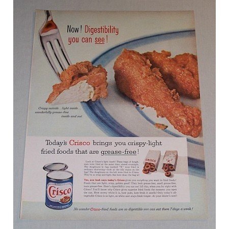 1957 Crisco Shortening Color Print Ad - Fried Chicken