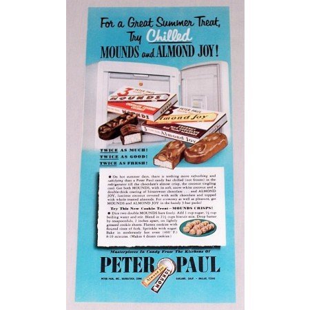 1952 Peter Paul Mounds Almond Joy Candy Bar Color Print Ad