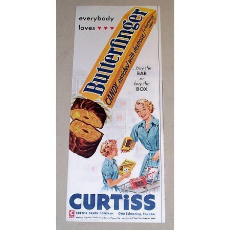 1954 Curtiss Butterfinger Candy Bar Color Print Ad