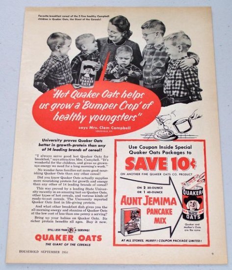 1953 Quaker Oats Cereal Vintage Breakfast Food Print Ad