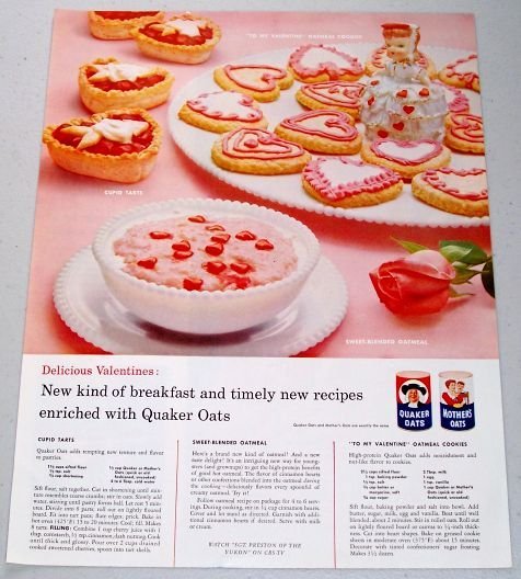 1958 Quaker Mother's Oats Valantine's Candy Color Print Ad