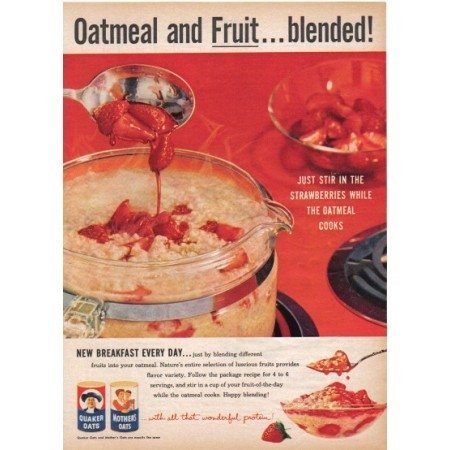 1958 Quaker Mother's Oats Color Print Ad - Oatmeal And Fruit