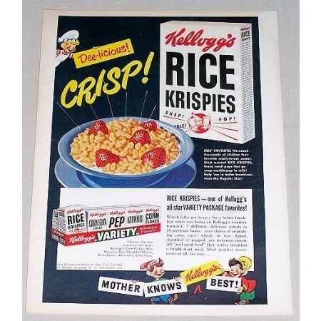 1949 Kellogg's Rice Krispies Cereal Color Art Print Ad - Dee-licious