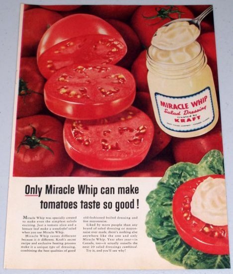 1955 Kraft Miracle Whip Salad Dressing Tomatoes Color Food Print Ad