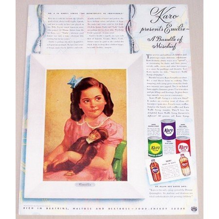 1941 Karo Syrup Series #4 Color Print Ad - Emilie A Bundle of Mischief