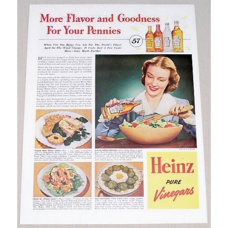 1941 Heinz Pure Vinegars Color Print Ad - More Flavor Goodness