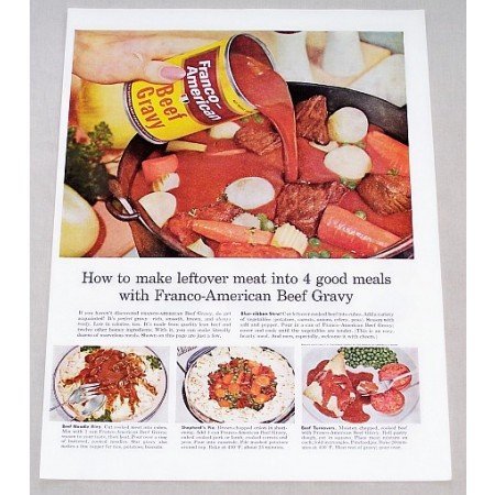 1956 Franco American Beef Gravy Beef Stew Recipe Color Print Ad