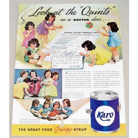 1937 Karo Syrup Color Print Ad - Look At The Quints