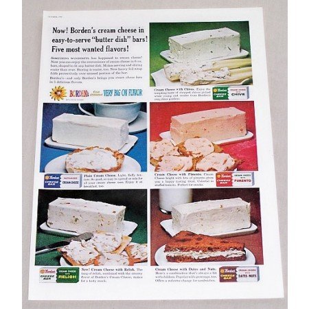 1960 Borden's Cream Cheese Butter Dish Bars Color Print Ad