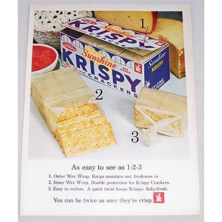1961 Sunshine Krispy Crackers Color Print Ad - Easy As 1 2 3