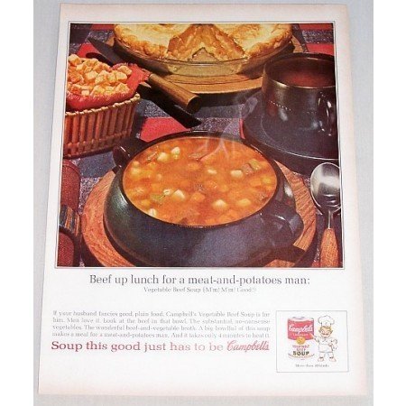 1963 Campbell's Vegetable Beef Soup Color Print Ad - Beef Up