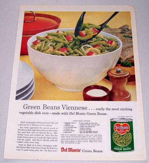 1960 Del Monte Blue Lake Cut Green Beans Color Print Ad