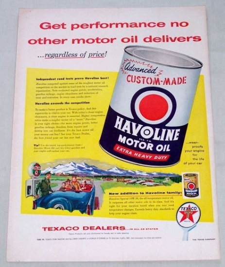 1955 Texaco Dealers Havoline Motor Oil Vintage Color Print Ad