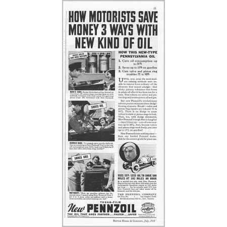 1935 Pennzoil Motor Oil Vintage Print Ad - New Kind Of Oil