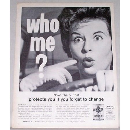 1962 Pennzoil Motor Oil Vintage Print Ad - Who Me?