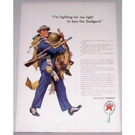 1942 Texaco Color Wartime Art Vintage Color Print Ad - Fighting For My Right