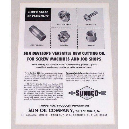 1955 Sunoco Sun Oil Co. Sunicut 5534 Cutting Oil Vintage Print Ad