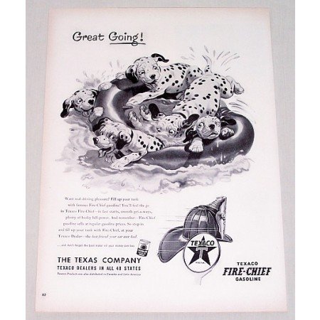 1953 Texaco Fire Chief Gasoline Dalmatian Dogs Vintage Print Art Ad