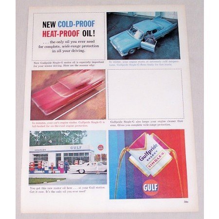 1961 Gulf Oil Select Single G Oil Can Vintage Color Print Ad