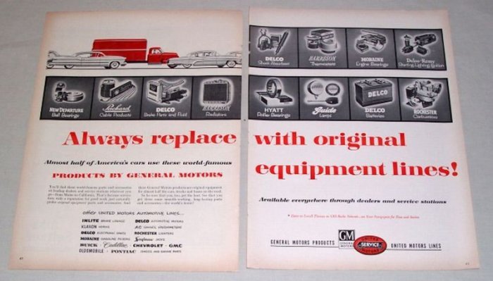 1954 GM United Motors Service Products 2 Page Vintage Print Ad