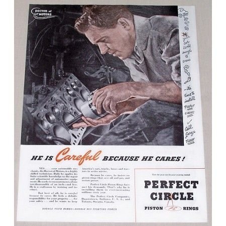 1944 Perfect Circle Piston Rings Vintage Color Print Ad - Because He Cares