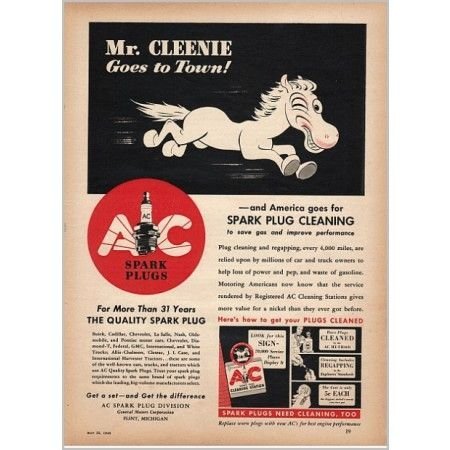 1940 AC Spark Plugs Horse Animal Art Vintage Print Ad - Mr. Cleenie Goes To Town