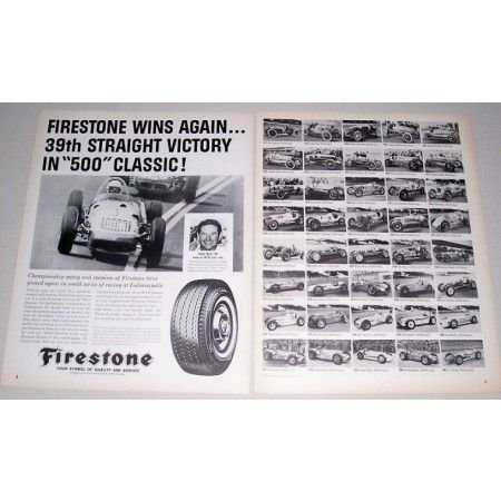 1962 Firestone Tires Indy 500 Winners 2 Page Vintage Print Ad