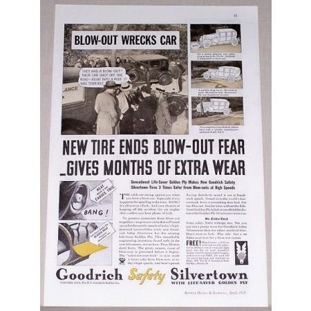 1934 Goodrich Safety Silvertown Tires Vintage Print Ad - Ends Blow-Out