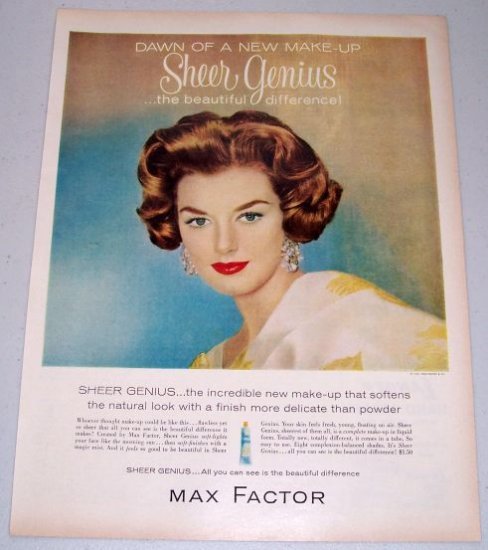1960 Max Factor Sheer Genius Make Up Vintage Color Print Ad